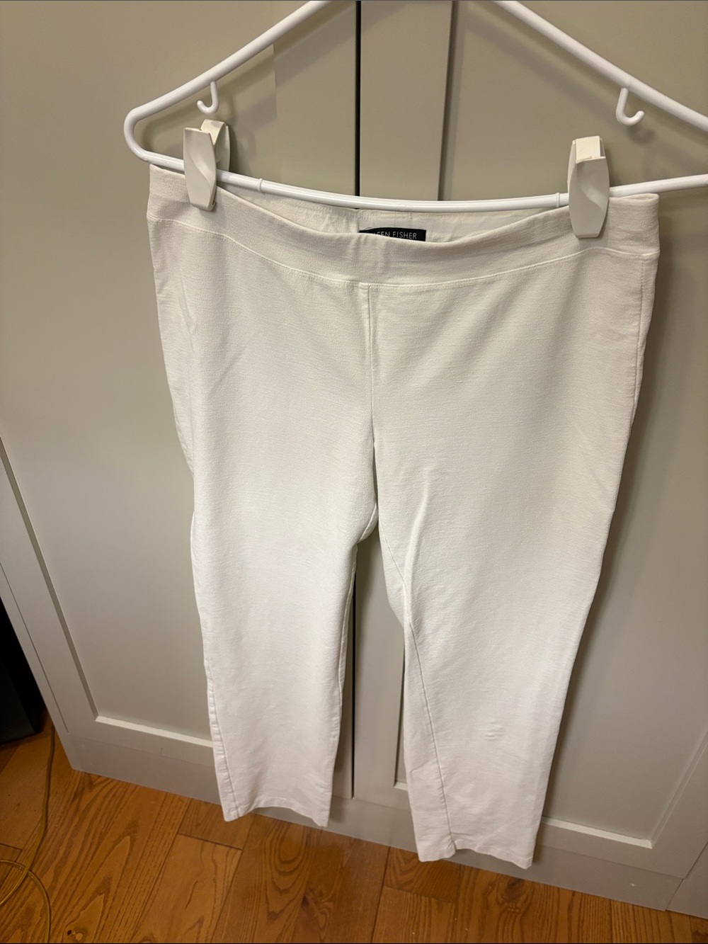 Eileen Fisher White Crepe Pull-On Straight Leg Pants - Picture 1 of 8